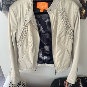 Danier (Blink) Cream Braided-Trim  Leather Jacket